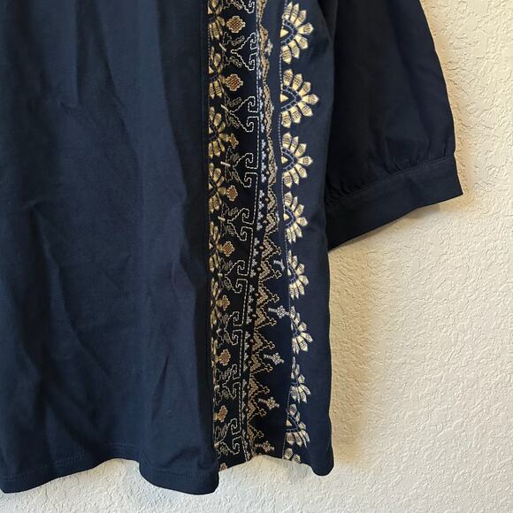 J.JILL PURE JILL Top Blouse Navy Blue Embroidered Cotton Boho NWT - Picture 5 of 9